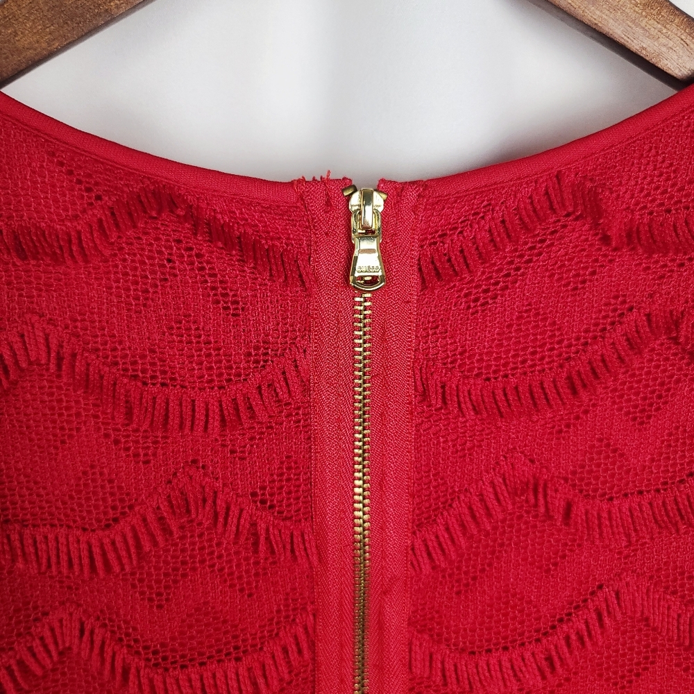 GUESS Red Scalloped Crochet Lace Fringe Cocktail Dress – Size 12 - Picture 7 of 13